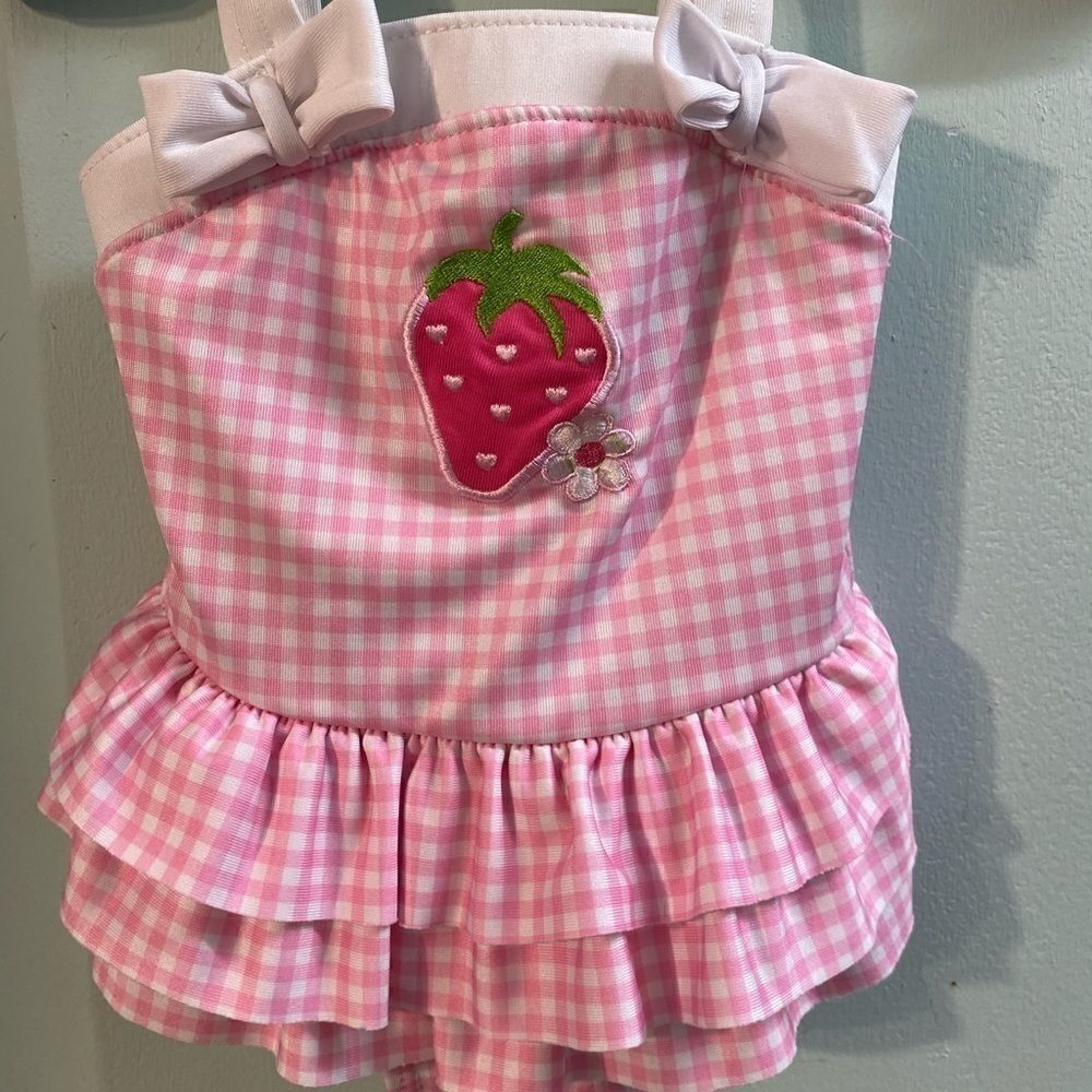 penny M baby girls strawberry gingham print bathing suit/ summer/ beach